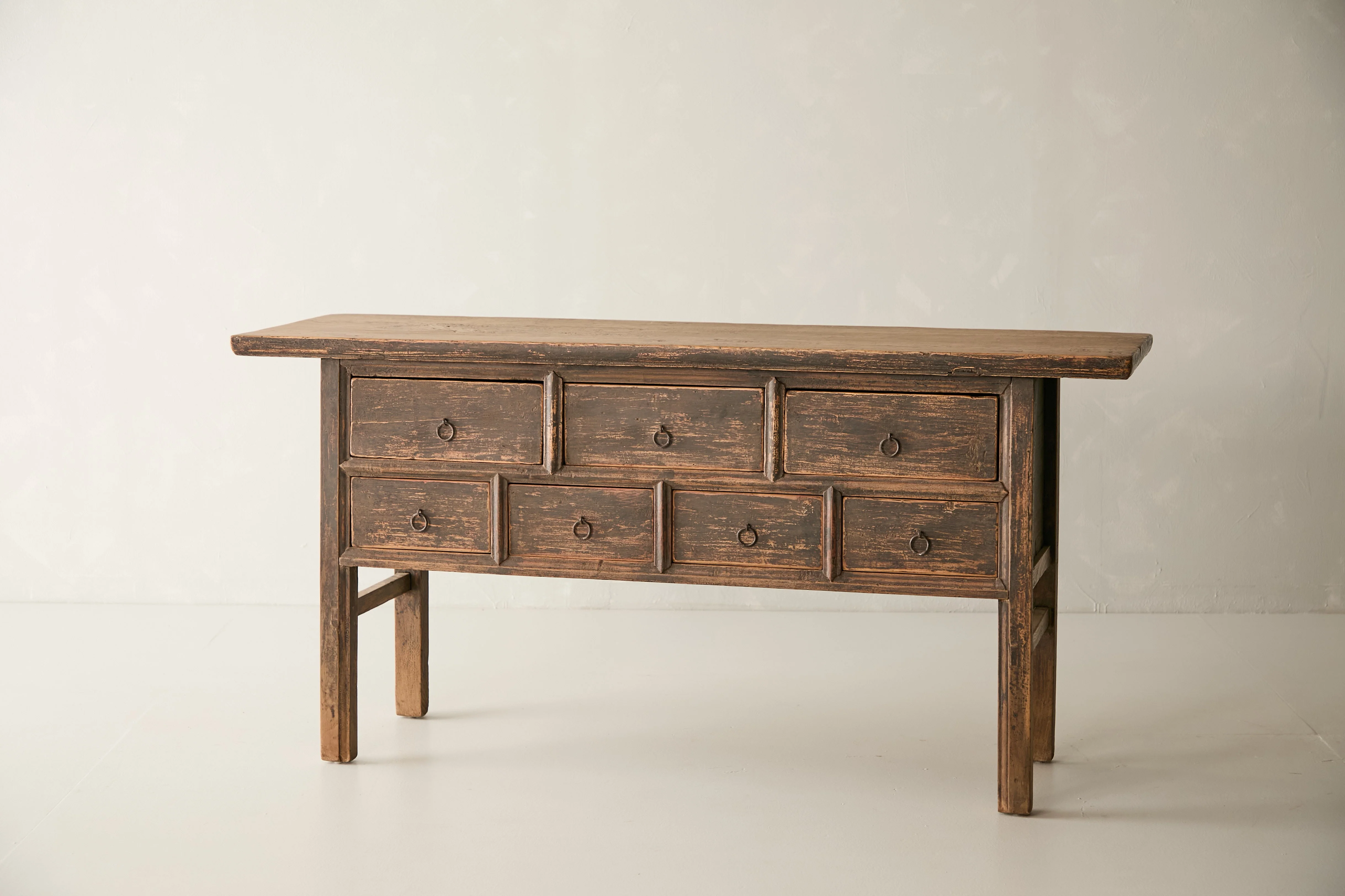 Vintage Solid Elm 7-Drawer Console - Circa 1945 No. J34 - Image 4