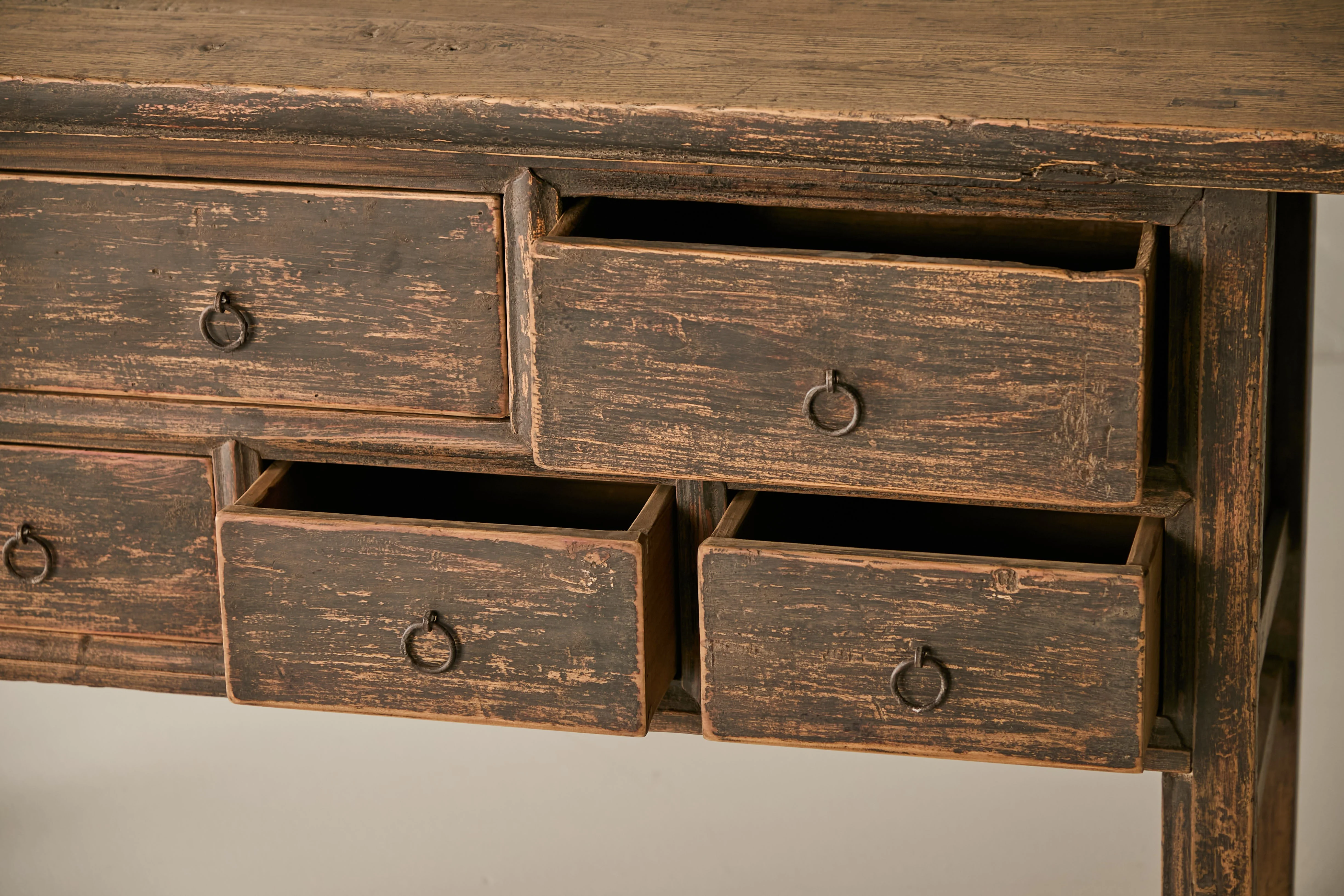 Vintage Solid Elm 7-Drawer Console - Circa 1945 No. J34 - Image 7