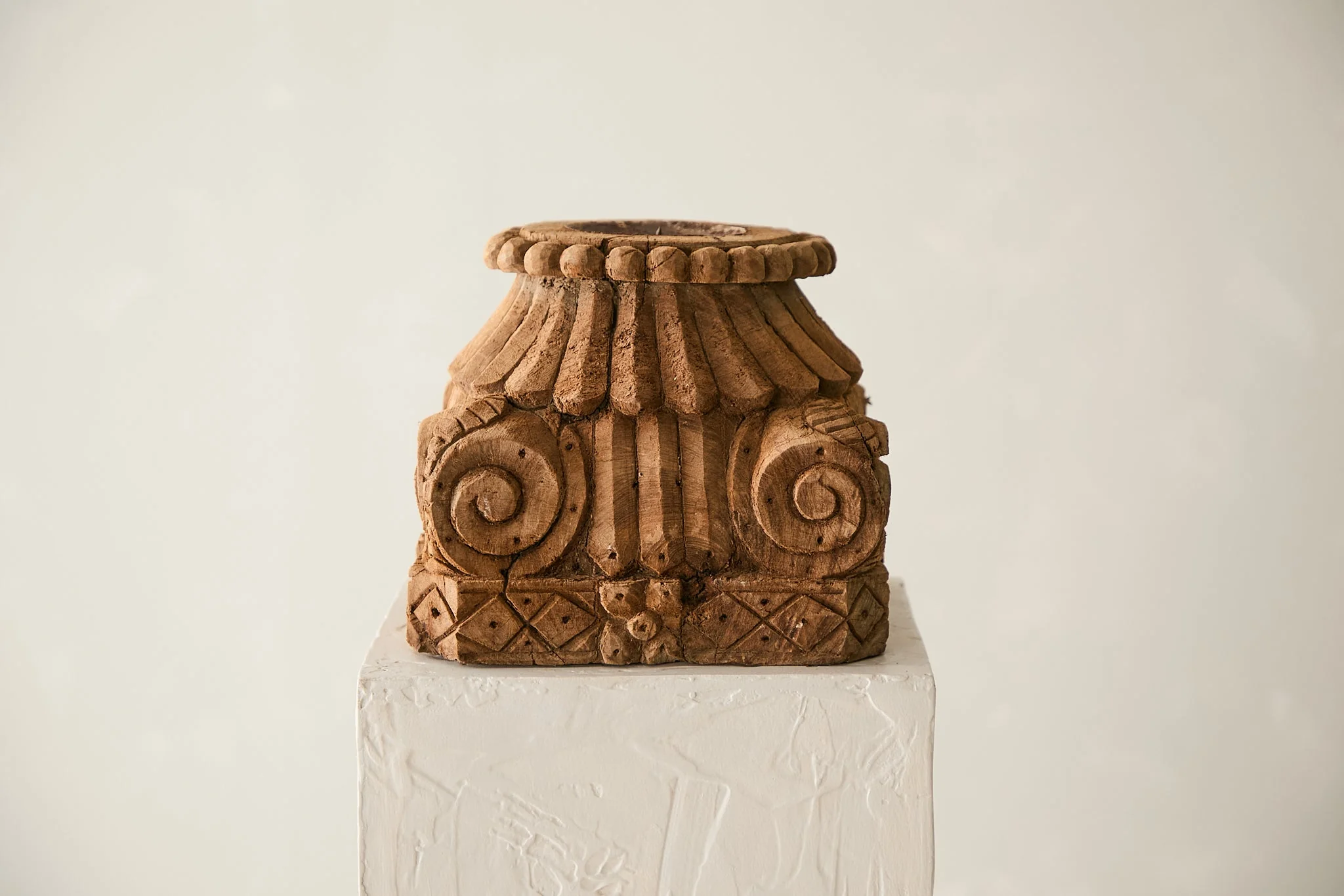 Vintage Teak Carved Candle Stand - Image 3